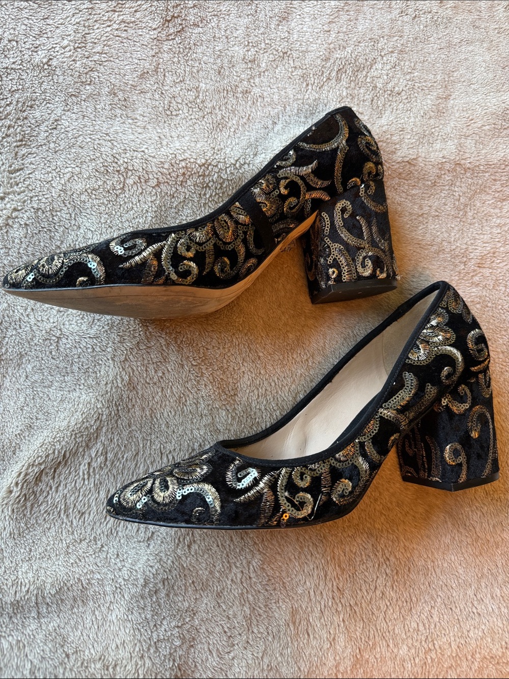 Karl Lagerfeld Black Sequined Pointed-Toe Heels